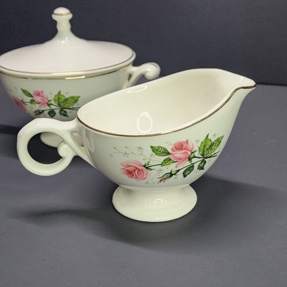 Vintage Garden Rose China Sugar Bowl and Creamer Gold Trimmed SET - Picture 4 of 11